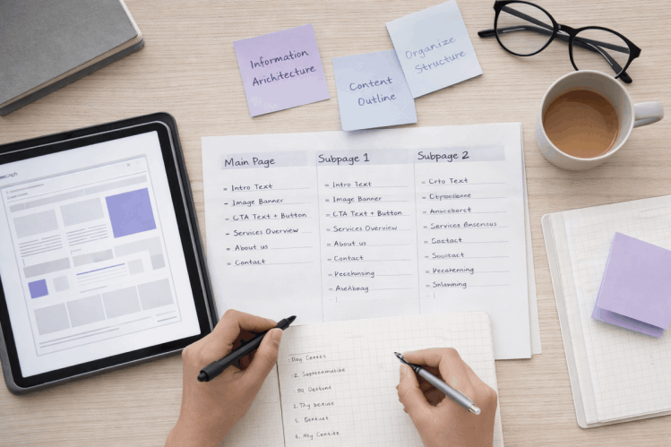 Blick von oben auf schreibende Hände